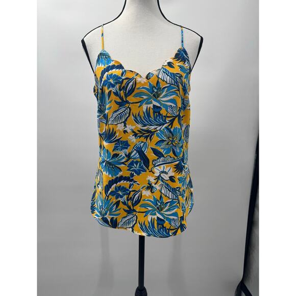 J. Crew Women's Size 2 Blue & Yellow Floral Cami Tank Sleeveless Spaghetti Strap - Picture 1 of 10